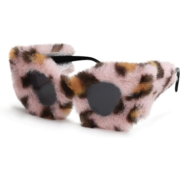 Plush Fuzzy Kattöga Solglasögon för Kvinnor Leopard