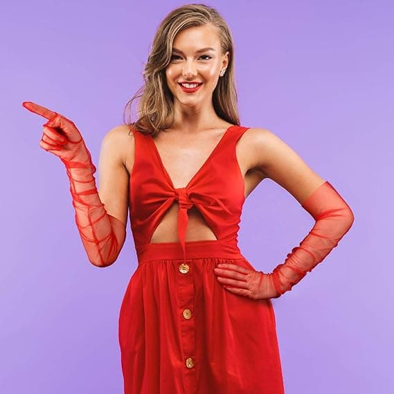 Lange Handsker til Kvinder Mesh Tulle Handsker Red