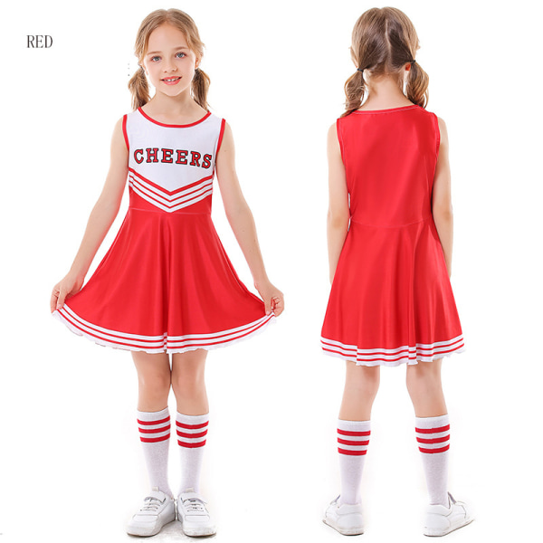 Tjejer Cheerleader kostym Halloween musikalisk festklänning red 140cm