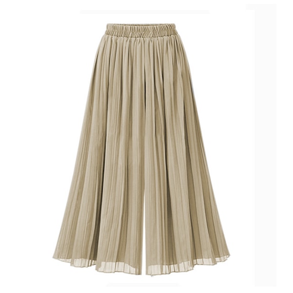 Dam Elastisk Midja Plisserade Chiffong Culottes Croppade Vida Ben Flödiga Byxor khaki L