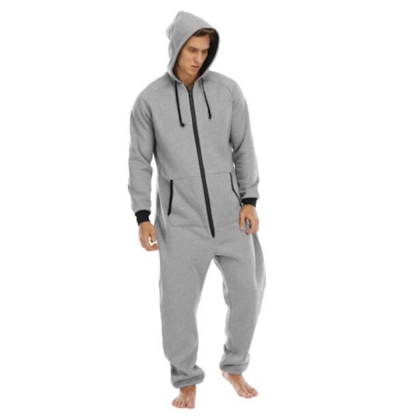 One Piece Pyjamas för män med huva Playsuit light grey M