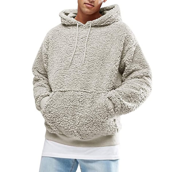 Fuzzy Hoodie Sweatshirt herr Mjuk fleecejacka grey XL
