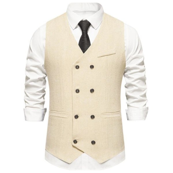 Mænds Slim Fit Dobbeltbrystet Suit Vest Beige L