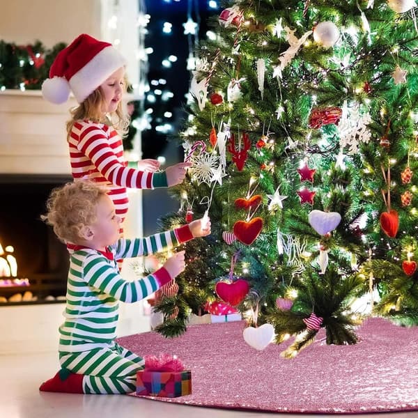 48 Tommers Sekvens Dobbelt Juletrematte for Julepynt Pink