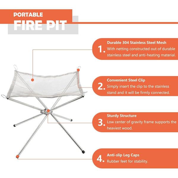 Bærbar Bålpanne for Camping, Utendørs Foldbar Bålpanne Peis 56x56x43cm