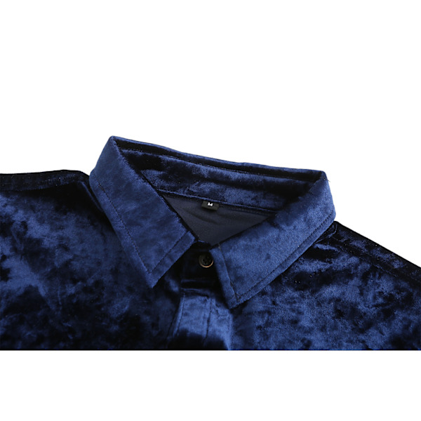 Menners Langærmet Fløyels Skjorte med Knapp Ned Krage Navy blue L