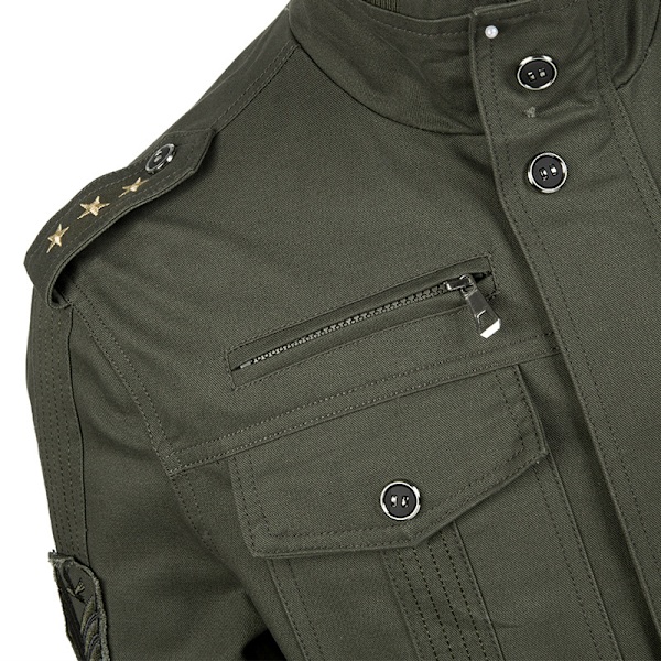 Miesten Puuvillainen Kevyt Seisova Kaulus Sotilas Takki Tuulenpitävä Army Green M