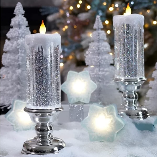 Flamlösa ljus, LED-flimmerljus till jul silver
