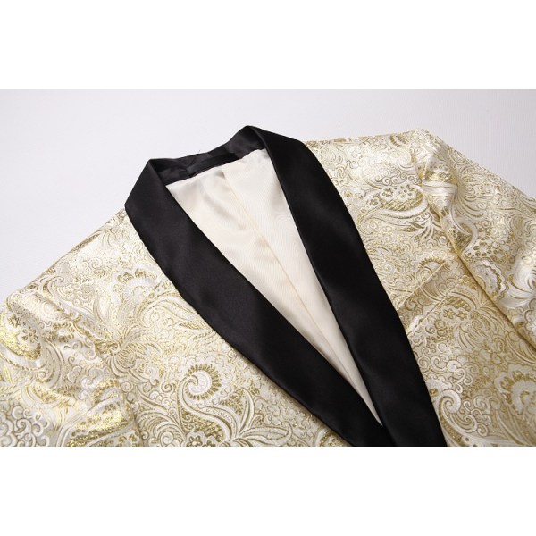 Blommig jacquardklänning för män för bröllop brudgum kostym 1 print middagsjacka Gold 3XL