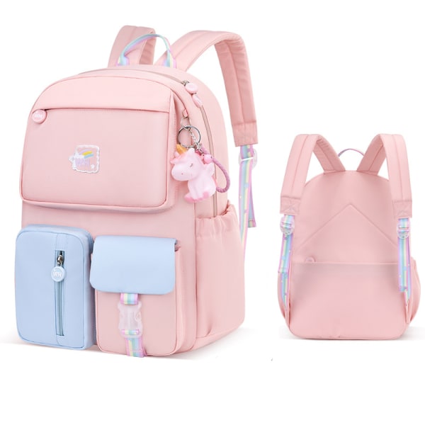 Skolväska för barn, söt estetisk vattentät ryggsäck Pink Blue L