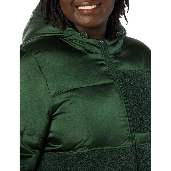 Vinterjakke for kvinner i sherpa-fleece med lappverk Dark Green XL