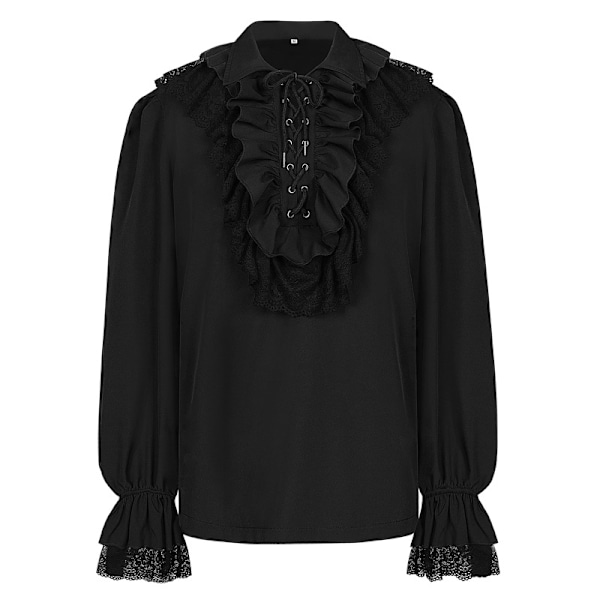 Herre Pirat Skjorte Flæse Renaissance Victorian Vampire Poet Skjorter Black XL