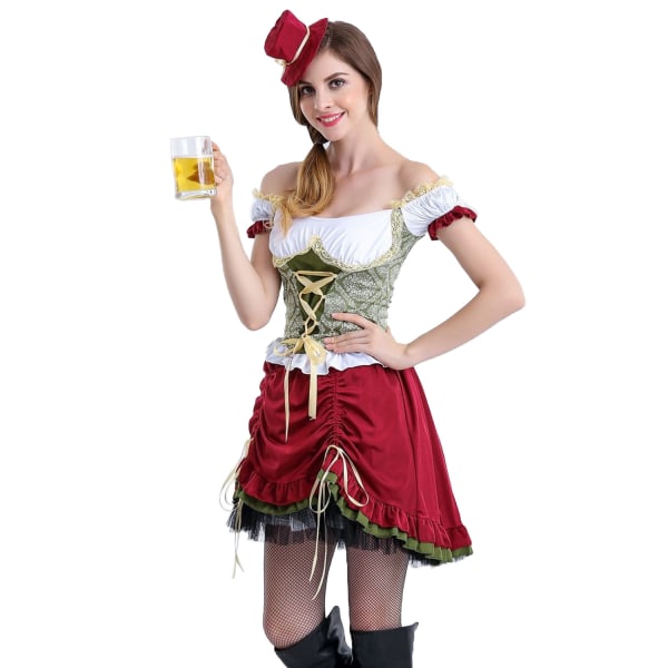 Oktoberfestdräkt för kvinnor Traditionella bayerska karnevalskostymer Style 1 XL