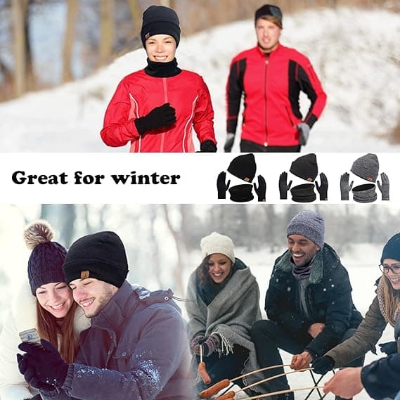 Unisex Vinter Ullhatt, Halsduk och Vantar Set Gray