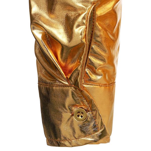 Miesten Luksus Kiiltävä Silkkimainen Satiini Napitettu Pukeutumispaita Gold L