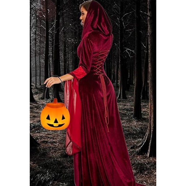 Deluxe Hexe Kjole Kostume til Kvinder, Vintage Broderet Renaissance Gotisk Hættede Vampyr Kjole Black White XL