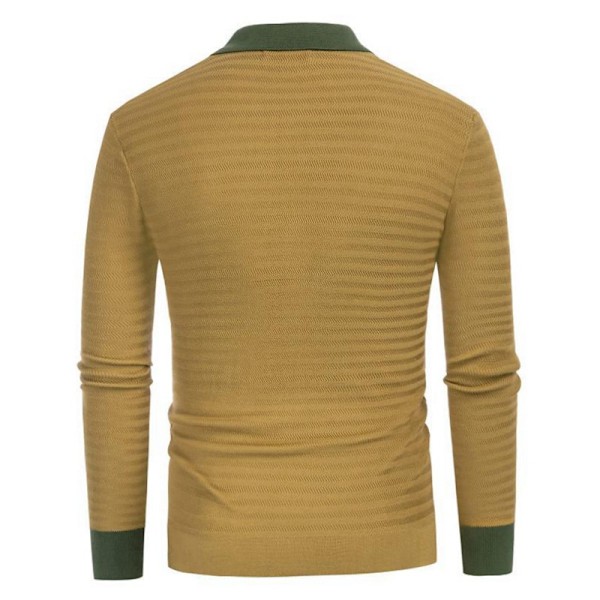 Herrar Casual Randig Långärmad Krage T-shirt Poloskjortor Yellow M