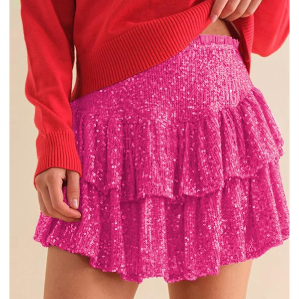 Kvindesexy Sequin Kort Skørt Rose L