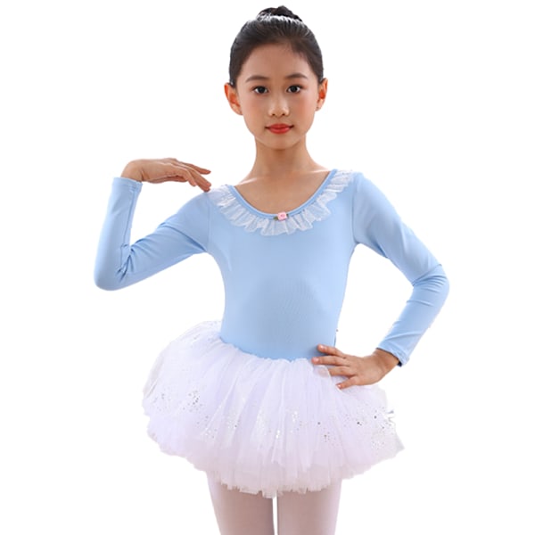 Pige Ballet Leotards Langærmet Danse Tutu Kjole Blue 110