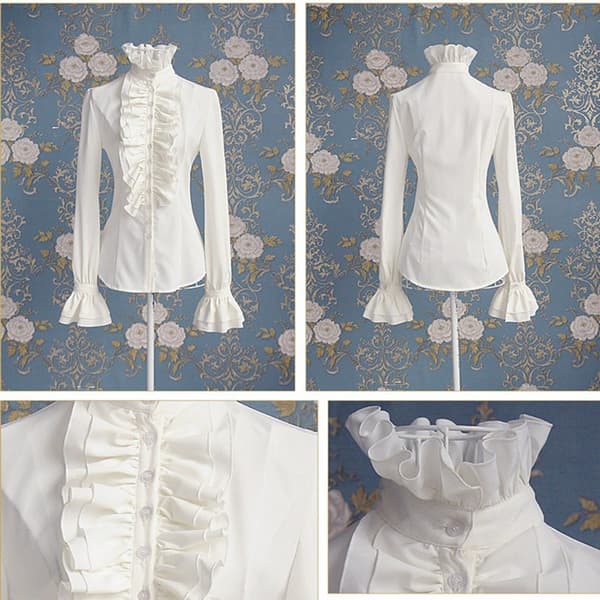 Dame Victorian Bluser Langærmet Gothic Skjorte Toppe White 2XL