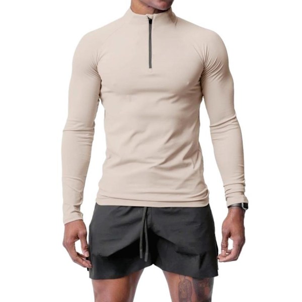 Herrar Långärmad Pullover Snabbtorkande Sweatshirt Topp Beige M