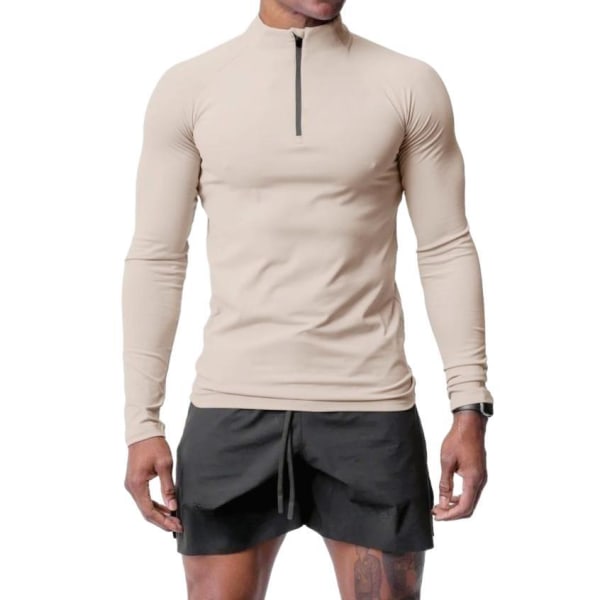 Mænds Langærmet Trøje med Lynlås - Hurtigtørrende Sweatshirt Beige 2XL