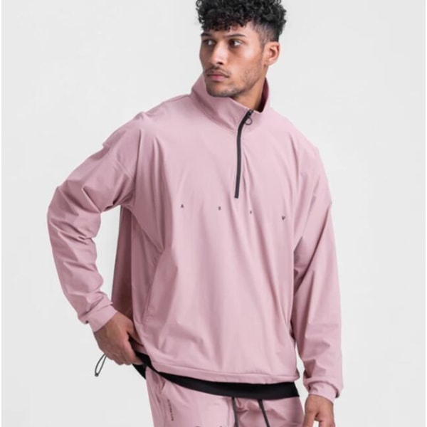 Herrtröja med kvarts dragkedja, tröja med tröja pink XL