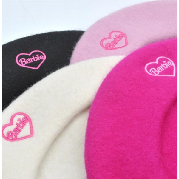 Super Behagelig Pink Uld Broderet Beret Rose