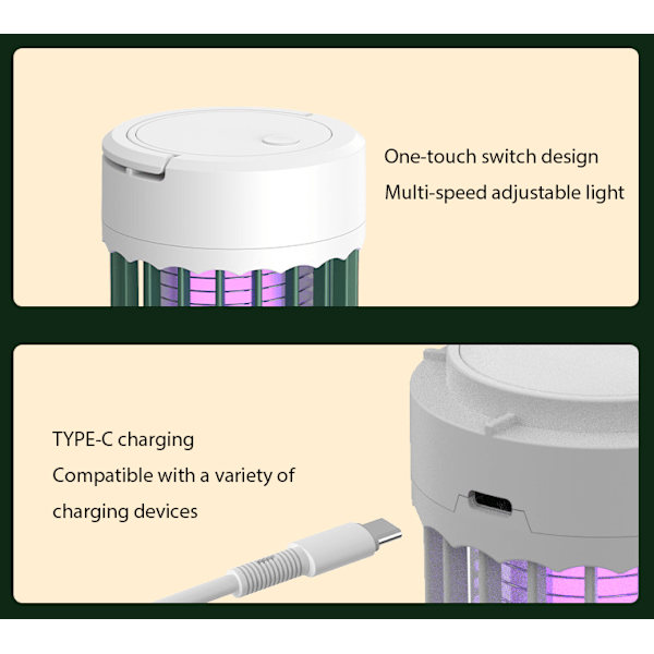 3 IN 1 LED Hyttysten tappolamppu Sähköinen hyönteisten tappaja USB green