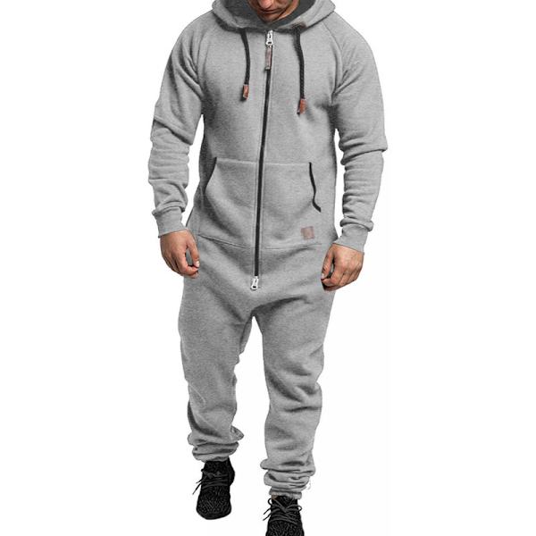 Mænds Hættetrøje Jumpsuit Lynlås Én-delt Pyjamas Playsuit Light Grey M