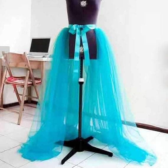 Kvinnors Tulle Tutu Långa Kjolar Bröllop Maxi Klänning Blue