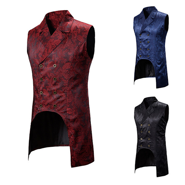 Herre Paisley Dress Vest Gothic Steampunk Vest Floral Ermeløs Frakk Red M