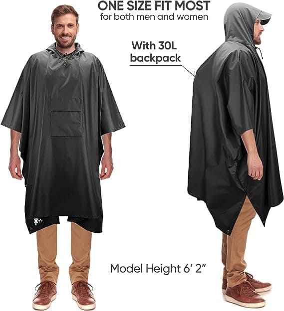 Hættetrøje Regnponcho til Voksne med Lomme Black