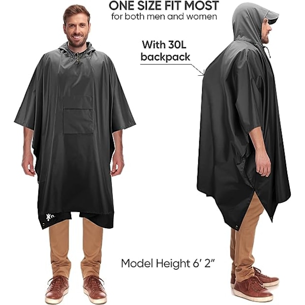 Hupullinen Sadetakki Aikuiseen Taskulla Black