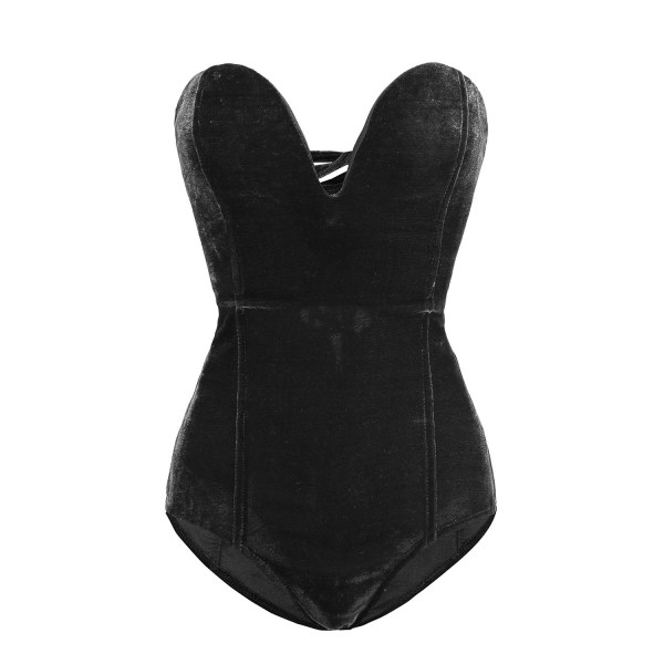 Kvinnors V-ringad Sexy Sammets Strapless Bodysuit Jumpsuit Hjärtformad Djup Black L