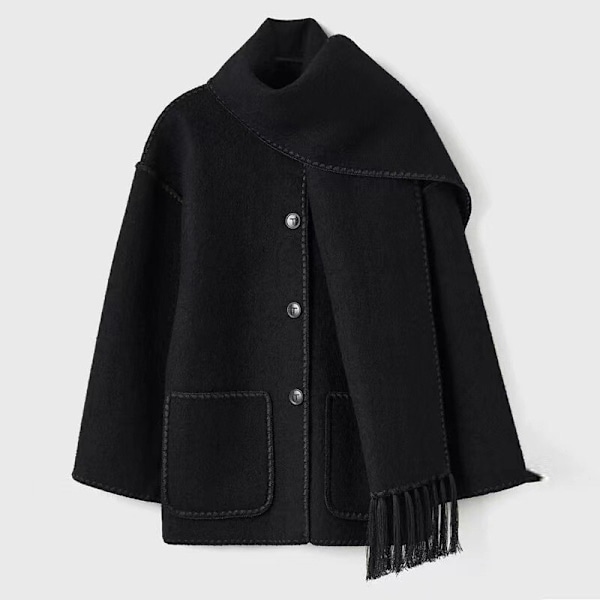 Damefrakke med Sjal Løst Enkeltbrystet Frakke Black XL