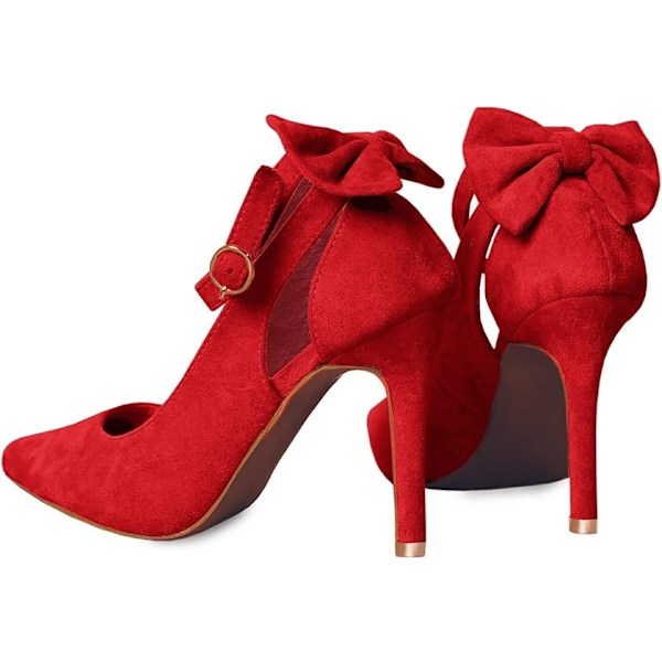 Naisten Jousi Solki Takana Korkokengät Seksikäs Stiletto Nilkkaremmi Häämekko Kengät Red 36