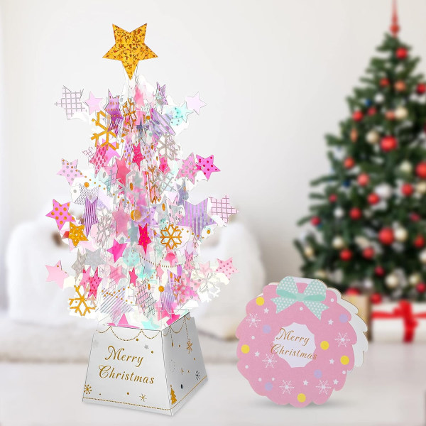 4 stk. Pop Up-kort 3D Juletre-kort med konvolutter 4 Pieces