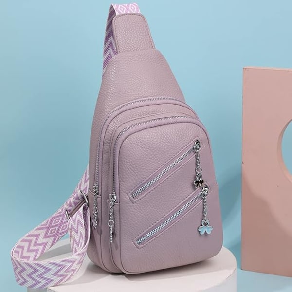 Mjukt läder casual dam crossbody väska bred axelrem sport PU läder axelväska dam bröstväska bröstväska multi fack midje bälte väska Purple