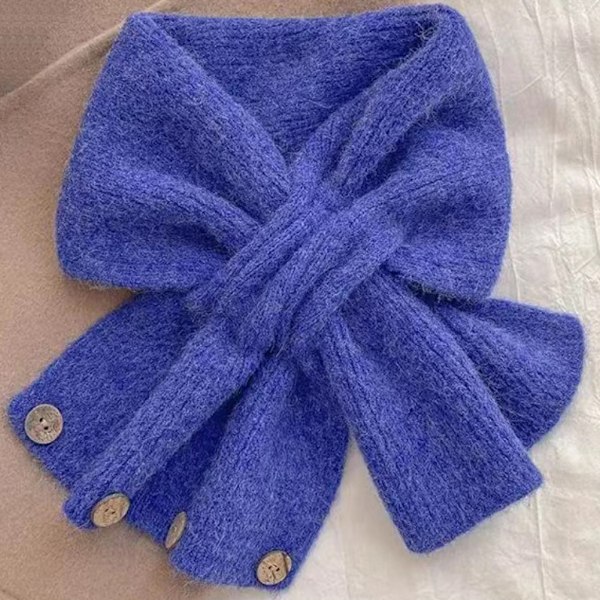 Kort Kvinnors höst/vinter korsstygnd halsduk koreansk utgåva Färgblockerad halsduk vinter varm knapp halsskydd 5# blue