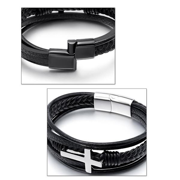 Stilrent Högkvalitativt PU-Läder Kors Armband Svart 19CM Svart 19CM