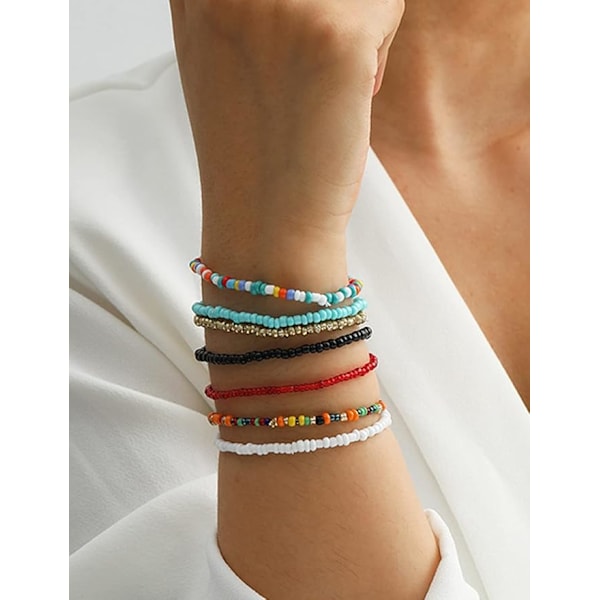 Färgglada pärlarmband för kvinnor Bohemian Stackable Stretch Br