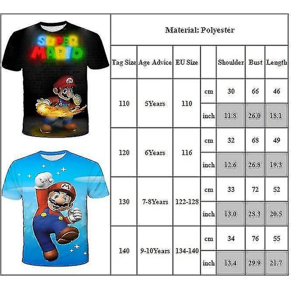 5-10 år Barn Pojkar Super Mario T-shirt sommarkortärmade toppar B