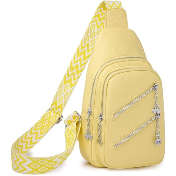 Mjukt läder casual dam crossbody väska bred axelrem sport PU läder axelväska dam bröstväska bröstväska multi fack midje bälte väska Yellow