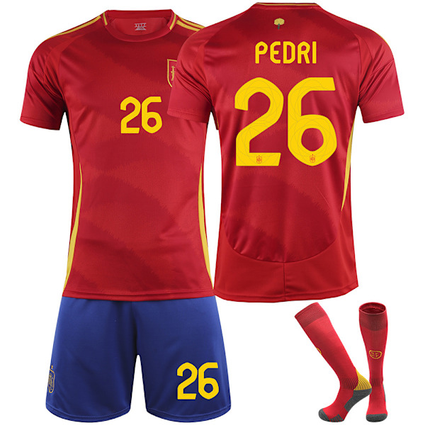 25 Spanien hem röd nr 26 Pedri fotbollstema tröja fotbollsdräkt barn vuxenstorlek nr 26 24（130-140CM) No. 26