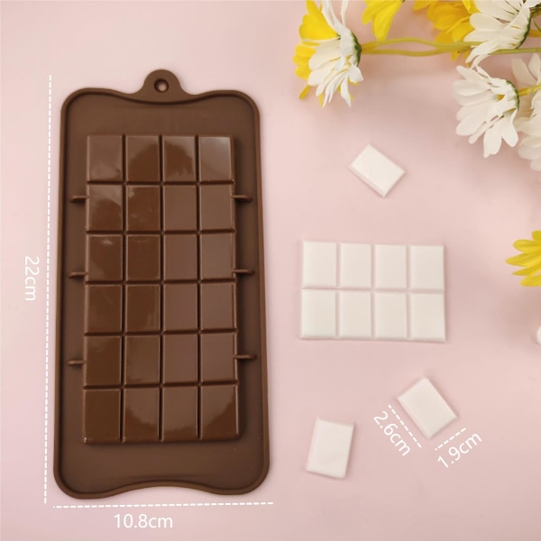 24 st Rektangulära Chokladblock Silikonformar DIY Choklad Vändform Kristall Dropplim Brandfärg Vaxform brown