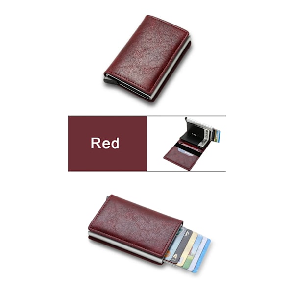 Smal minimalistisk metallplånbok med RFID-blockerande stöldskydd Röd Red red