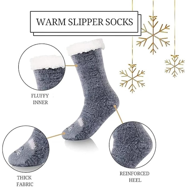 Mjuka tofflor med kattdesign, halkfria plyschstrumpor med värmeisolerande funktion, sovstrumpor vinter golvstrumpor slitstarka strumpor