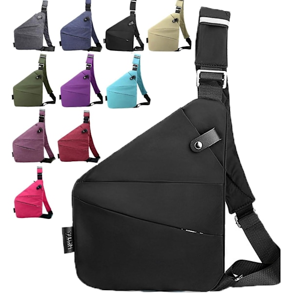 Mäns ryggsäck stöldskydd armhåleväska åtsittande ryggsäck axelväska pistolväska dam diagonal Oxford tyg bröstväska Svart Right Shoulder Black