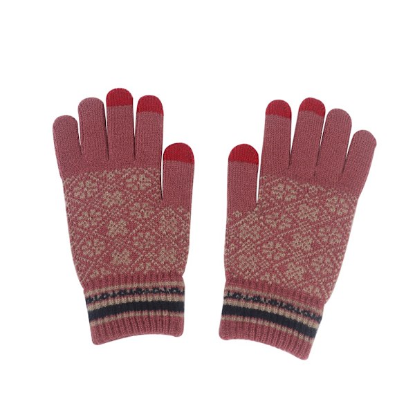 3-i-1 Vintervarm Stickad Jacquard Garn Set för Kvinnor, Hatt, Halsduk, Vantar, Varm Halsduk Rostbrun